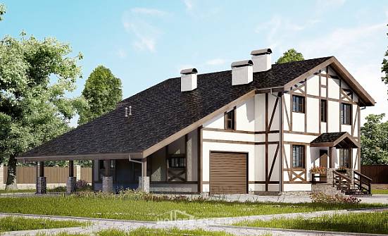 250-002-Л Проект двухэтажного дома мансардный этаж и гаражом, средний домик из кирпича Котельнич | Проекты домов от House Expert