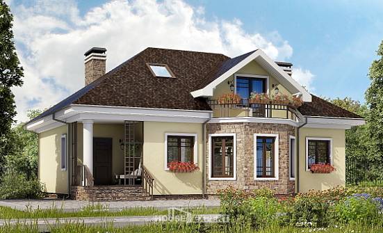 150-008-Л Проект двухэтажного дома с мансардой, классический загородный дом из арболита Вятские Поляны | Проекты домов от House Expert