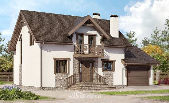 180-013-П Проект двухэтажного дома с мансардой и гаражом, простой коттедж из теплоблока Советск | Проекты домов от House Expert