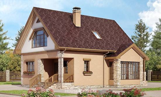 140-002-П Проект двухэтажного дома с мансардным этажом, скромный дом из теплоблока Советск | Проекты домов от House Expert