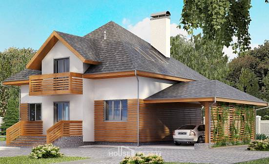 155-004-П Проект двухэтажного дома мансардный этаж, гараж, компактный коттедж из блока Советск | Проекты домов от House Expert