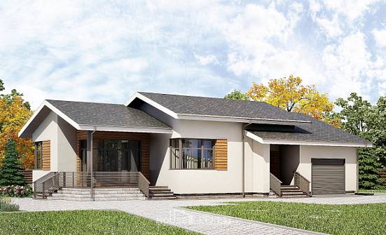 135-002-П Проект одноэтажного дома и гаражом, красивый дом из пеноблока Вятские Поляны | Проекты домов от House Expert