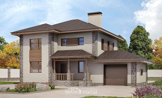 185-004-П Проект двухэтажного дома, гараж, просторный домик из блока Советск | Проекты домов от House Expert