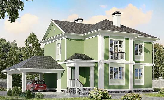 170-001-Л Проект двухэтажного дома и гаражом, компактный загородный дом из поризованных блоков Вятские Поляны | Проекты домов от House Expert