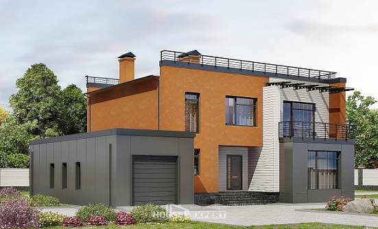 260-002-Л Проект двухэтажного дома и гаражом, большой коттедж из поризованных блоков Вятские Поляны | Проекты домов от House Expert