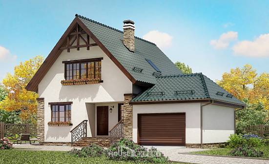 160-005-П Проект двухэтажного дома мансардой и гаражом, скромный загородный дом из теплоблока Котельнич | Проекты домов от House Expert