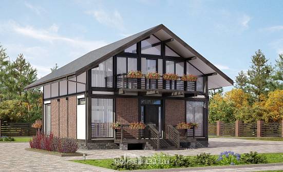 170-007-П Проект двухэтажного дома мансардой, современный коттедж из бревен Вятские Поляны | Проекты домов от House Expert