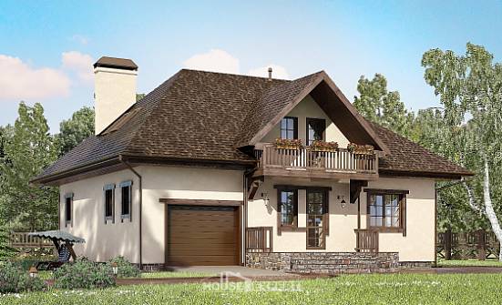 200-001-Л Проект двухэтажного дома с мансардным этажом и гаражом, просторный домик из пеноблока Советск | Проекты домов от House Expert
