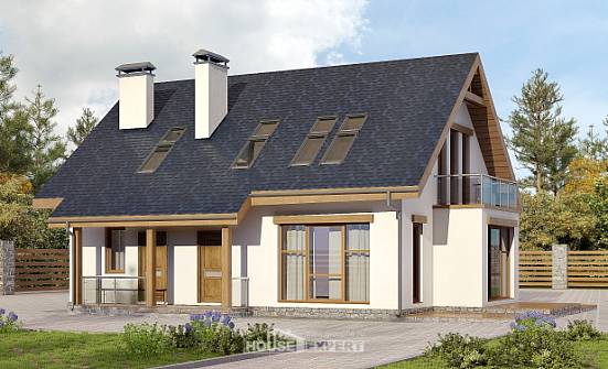 155-012-П Проект двухэтажного дома с мансардой, современный домик из твинблока Вятские Поляны | Проекты домов от House Expert