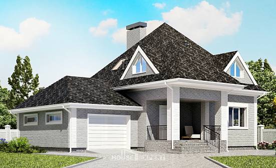 135-001-Л Проект двухэтажного дома мансардой и гаражом, небольшой загородный дом из кирпича Котельнич | Проекты домов от House Expert