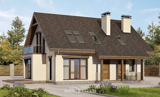 155-012-Л Проект двухэтажного дома с мансардой, небольшой домик из газобетона Котельнич | Проекты домов от House Expert