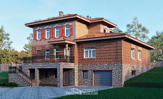 380-002-Л Проект трехэтажного дома, гараж, классический коттедж из кирпича Котельнич | Проекты домов от House Expert