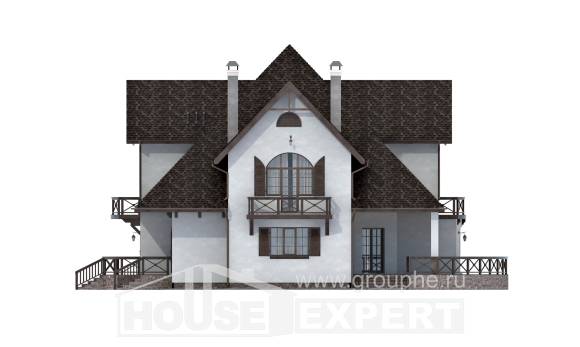 350-001-Л Проект двухэтажного дома с мансардным этажом, гараж, классический дом из теплоблока, Советск