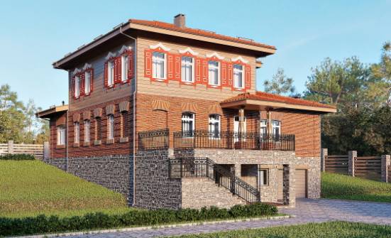 380-002-Л Проект трехэтажного дома, гараж, классический дом из кирпича, Вятские Поляны