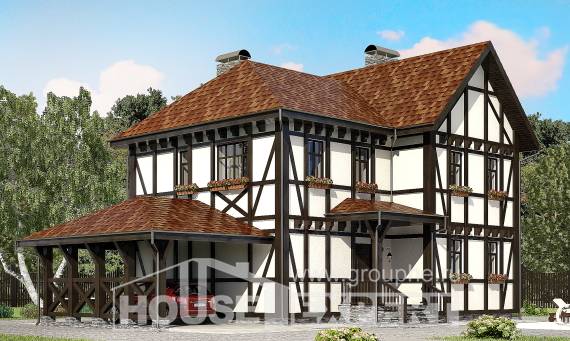 180-004-Л Проект двухэтажного дома с мансардой и гаражом, простой загородный дом из кирпича, Котельнич