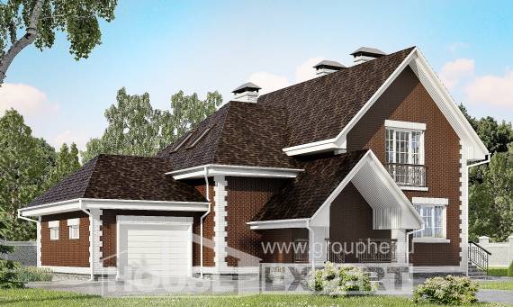 190-003-Л Проект двухэтажного дома мансардой и гаражом, классический загородный дом из газосиликатных блоков, Вятские Поляны