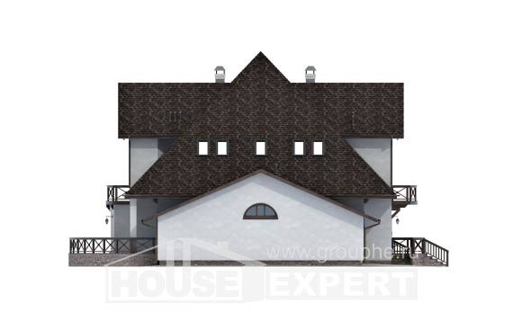 350-001-Л Проект двухэтажного дома мансардой и гаражом, классический загородный дом из поризованных блоков, Советск