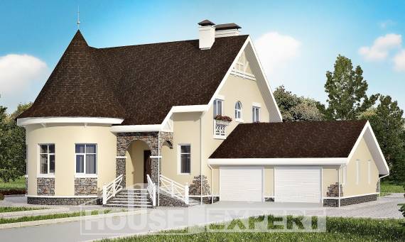 275-001-Л Проект двухэтажного дома мансардой и гаражом, огромный домик из кирпича, Вятские Поляны